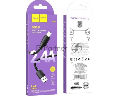 Кабель Hoco X96 Hyper iP USB (m)-Lightning (m) 1м черный коробка