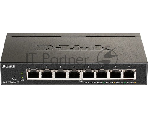 Коммутатор D-Link DGS-1100-08PV2/A3A (L2) 8x1Гбит/с 8PoE 64W настраиваемый