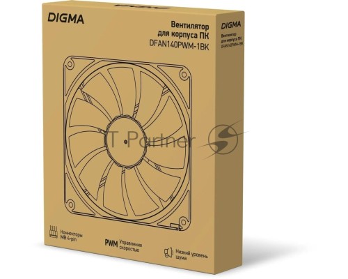 Вентилятор для корпуса Digma DFAN140PWM-1BK 140х140x25 черный 4-pin 28дБ Ret