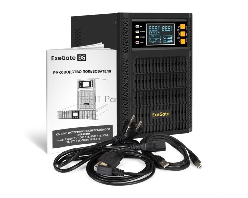 ИБП On-line ExeGate PowerExpert TL-2000.LCD.AVR.3SH.USB.RS232.SNMP <2000VA/2000W, On-Line, PF=1, LCD, 3*Schuko, RS232, USB, SNMP-slot, встроенные батареи 12V 7.2Ah - 4шт, Tower, металлический корпус, Black>
