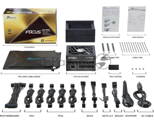 Блок питания Seasonic ATX 850W Focus GX-850 80+ gold (20+4pin) APFC 135mm fan 10xSATA Cab Manag RTL