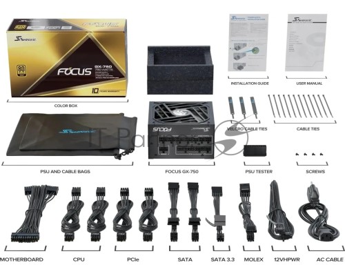 Блок питания Seasonic ATX 750W Focus GX-750 80+ gold (20+4pin) APFC 135mm fan 10xSATA Cab Manag RTL