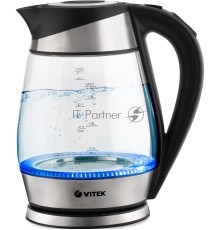 Чайник электрический Vitek VT-1177 1.7л. 2200Вт серебристый/черный корпус: стекло/металл/пластик