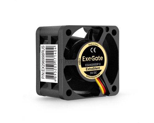 Вентилятор 5В DC ExeGate ExtraSilent ES04020S3P-5 (40x40x20 мм, Sleeve bearing (подшипник скольжения), 3pin, 4800RMP, 21dBA)