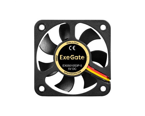 Вентилятор 5В DC ExeGate EX05010S3P-5 (50x50x10 мм, Sleeve bearing (подшипник скольжения), 3pin, 5500RMP, 27dBA)