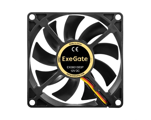 Вентилятор 12В DC ExeGate EX08015B3P (80x80x15 мм, 2-Ball (двойной шарикоподшипник), 3pin, 2000RPM, 21dBA)
