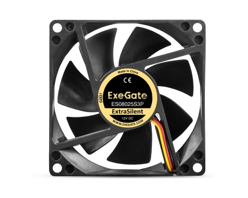 Вентилятор 12В DC ExeGate ExtraSilent ES08025S3P (80x80x25 мм, Sleeve bearing (подшипник скольжения), 3pin, 2100RPM, 21dBA)
