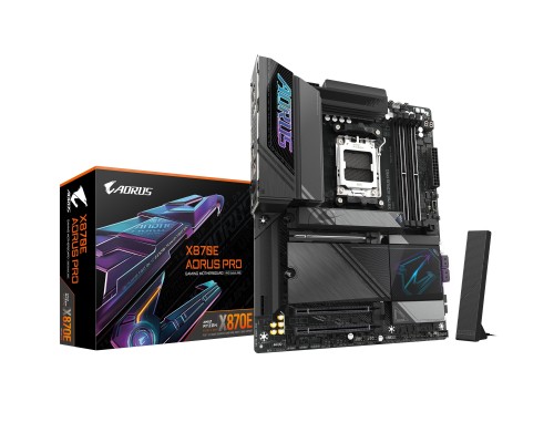 Материнская плата Gigabyte X870E AORUS PRO, AM5, AMD X870E, 4xDDR5, 4xSATA, 4xM.2, 1xPCI-E 5.0 x16, 1xPCI-E 4.0 x4, 1xPCI-E 3.0 x4, 1xHDMI, 1xUSB-C (DP), 1x 2.5Gb LAN, 2xUSB-A 2.0, 4xUSB-A 3.2 Gen 1, 3xUSB-A 3.2 Gen 2, 2xUSB-C 3.2 Gen 2 (USB4), 2x3.5 мм,