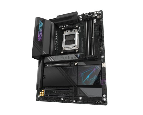 Материнская плата Gigabyte X870E AORUS PRO, AM5, AMD X870E, 4xDDR5, 4xSATA, 4xM.2, 1xPCI-E 5.0 x16, 1xPCI-E 4.0 x4, 1xPCI-E 3.0 x4, 1xHDMI, 1xUSB-C (DP), 1x 2.5Gb LAN, 2xUSB-A 2.0, 4xUSB-A 3.2 Gen 1, 3xUSB-A 3.2 Gen 2, 2xUSB-C 3.2 Gen 2 (USB4), 2x3.5 мм,