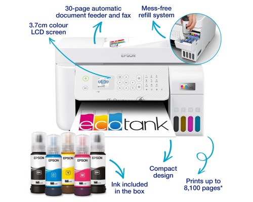 МФУ струйный Epson EcoTank L5296 (C11CJ65411) белый, A4, ч/б печ. 33стр/мин., цв. печ. 15стр/мин., 5760x1440 DPI, 2400х1200 DPI, USB, Ethernet, Wi-Fi