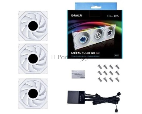 Вентилятор для корпуса Lian-Li Uni Fan TL 120 LCD ARGB 120х120x28 белый 7-pin 27дБ (упак.:3шт) (G99.12TLLCD3W.00) Ret