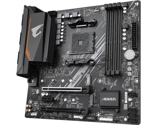 Материнская плата Gigabyte B550M AORUS ELITE, AM4, AMD B550, 4xDDR4, 4xSATA, 2xM.2, 1xPCI-E 4.0 x16, 1xPCI-E 3.0 x4, 1xPCI-E x1, 1xHDMI, 1xDVI-D, 1x 1Gb LAN, 4xUSB-A 2.0, 4xUSB-A 3.2 Gen 1, 3x3.5 мм, 7.1, Micro-ATX, OEM