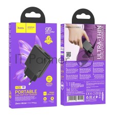 Зарядное устройство Hoco 20Вт, 3А, QC3.0/PD, 1хUSB, 1хType-C, N38, черный, коробка