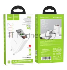 Зарядное устройство с дисплеем Hoco 18Вт, 3А, QC3.0/PD, 1хUSB, 1хType-C, C100A, белый, коробка