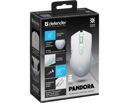 Мышь беспроводная Defender Pandora GM-502 белый, 3200 dpi, радиоканал, USB, кнопки - 7