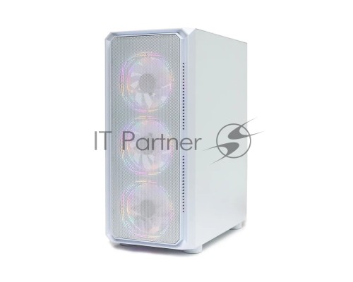 Компьютерный корпус BaseTech eXtreme GFX-03, Без БП, ATX, белый, 4xICE BLUE FAN, 2xUSB2, 1xUSB3, бок: закалённое стекло (BT-GFX-03W-MESH-4F-IB)