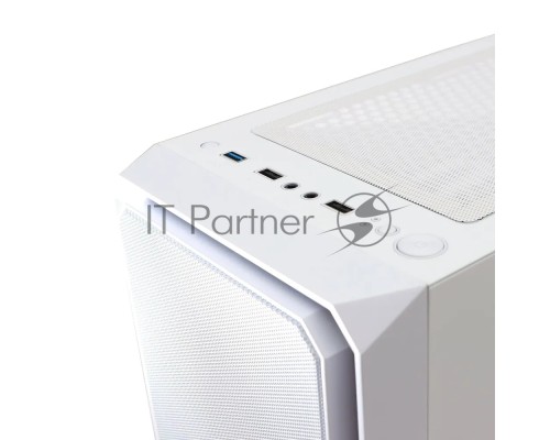 Компьютерный корпус BaseTech eXtreme GFX-03, Без БП, ATX, белый, 4xICE BLUE FAN, 2xUSB2, 1xUSB3, бок: закалённое стекло (BT-GFX-03W-MESH-4F-IB)