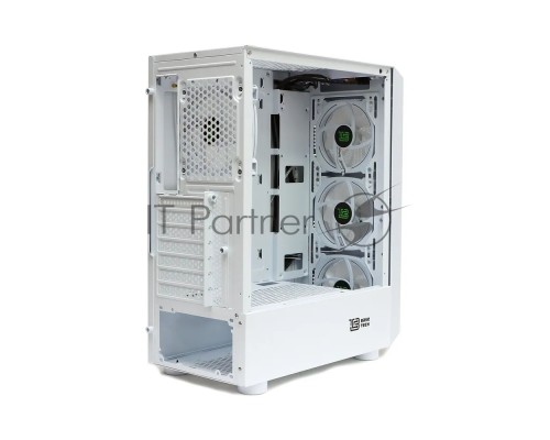 Компьютерный корпус BaseTech eXtreme GFX-03, Без БП, ATX, белый, 4xICE BLUE FAN, 2xUSB2, 1xUSB3, бок: закалённое стекло (BT-GFX-03W-MESH-4F-IB)