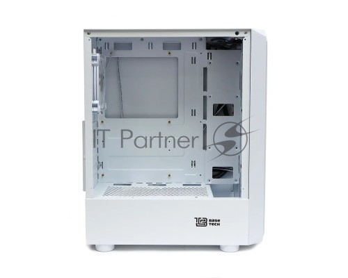 Компьютерный корпус BaseTech eXtreme GFX-03, Без БП, ATX, белый, 4xICE BLUE FAN, 2xUSB2, 1xUSB3, бок: закалённое стекло (BT-GFX-03W-MESH-4F-IB)