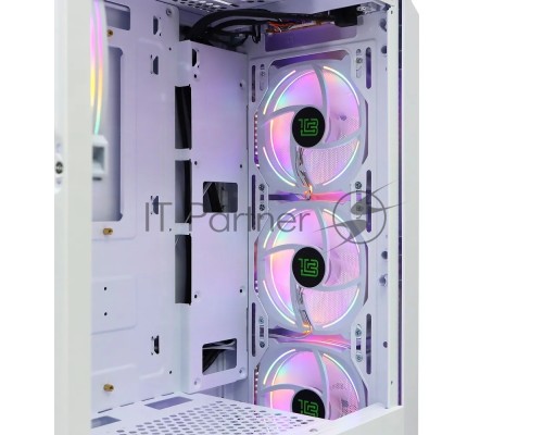 Компьютерный корпус BaseTech eXtreme GFX-03, Без БП, ATX, белый, 4xICE BLUE FAN, 2xUSB2, 1xUSB3, бок: закалённое стекло (BT-GFX-03W-MESH-4F-IB)