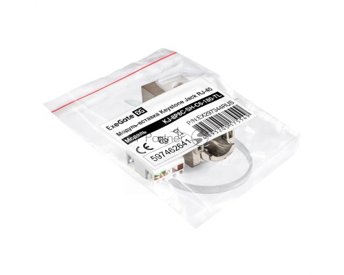 Модуль-вставка Keystone Jack RJ-45 ExeGate KJ-8P8C-SH-C6-180-TL (Кат.6, экранированная, 180 градусов, IDC Toolless (без инструмента))