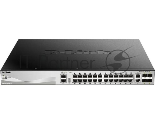 Коммутатор D-Link DGS-3130-30PS/B2A Управляемый L3 стекируемый коммутатор с 24 портами 10/100/1000Base-T, 2 портами 10GBase-T и 4 портами 10GBase-X SFP+ (24 порта PoE 802.3af/at, PoE-бюджет 370 Вт; 740 Вт с DPS-700)