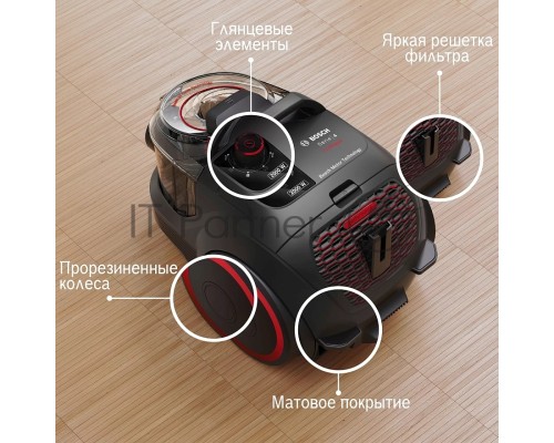 Пылесос Bosch BGS21WPOW черный, 2000 Вт, уборка сухая, пылесборник контейнер, 2 л