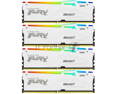 Оперативная память Kingston 64GB 5200MHz DDR5 CL40 DIMM (Kit of 4) FURY Beast White RGB XMP