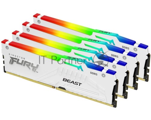 Оперативная память Kingston 64GB 5200MHz DDR5 CL40 DIMM (Kit of 4) FURY Beast White RGB XMP