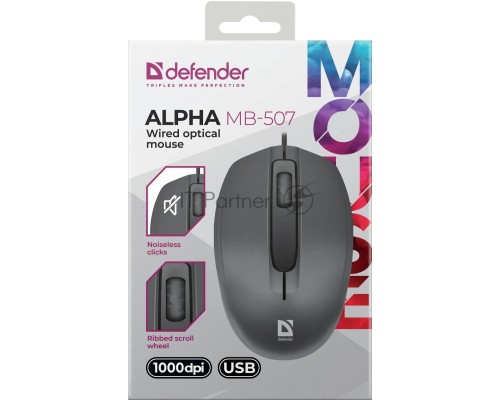 Мышь проводная Defender Alpha MB-507 черный, 1000 dpi, USB, кнопки - 3