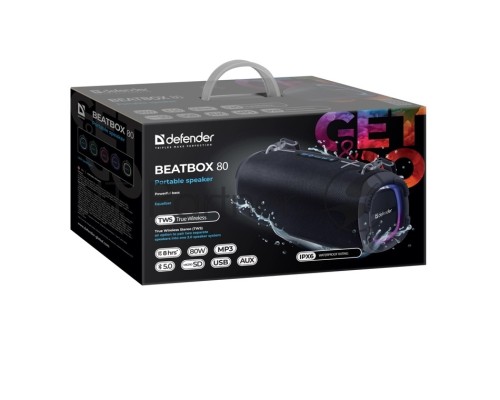 Портативная колонка Defender Beatbox 80 80Вт, BT/IPX6/EQ/USB/TF/AUX