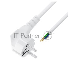Кабель питания Greenconnect GCR-55315 1.0m, евровилка угловая Schuko - без разъема,  белый, 3*0,5mm