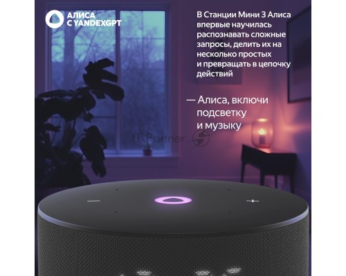 Умная колонка Yandex Станция Мини 3 Алиса черный 12W 1.0 BT/Wi-Fi (YNDX-00027BLK)