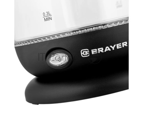 Чайник электрический BRAYER BR6106, 1100 Вт, 1 л, стеклянный, автоотключение, подсветка, черный
