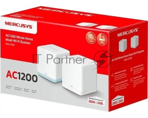 Mesh Wi-Fi система Mercusys Halo H32G(2-pack) AC1200, до 300 Мбит/с на 2,4 ГГц + до 867 Мбит/с на 5 ГГц, комплект 2 шт