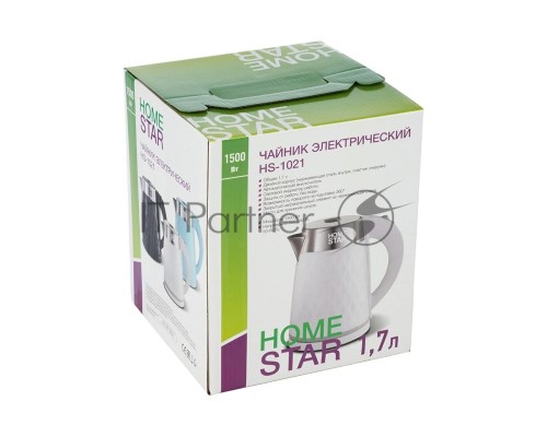 Чайник электрический HOMESTAR HS-1021 1,7л, нержавейка+пластик, белый, двойной корпус, 1500Вт (12)