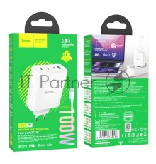 Блок питания HOCO N31 Leader PD100W (3*Type-C + 1*USB-A) fast charger +кабель Type-C 1м, белый