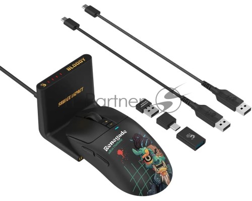 Мышь беспроводная/проводная A4Tech Bloody R72 Ultra Duo черный/рисунок, 20000 dpi, радиоканал, USB, кнопки - 7