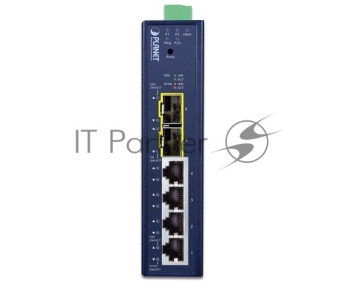 коммутатор/ PLANET IGS-4215-4T2S IP30 Industrial L2/L4 4-Port 10/100/1000T + 2-Port 100/1000X SFP Managed Switch (-40~75 degrees C, dual redundant power input on 9~48VDC/24VAC terminal block, supports ERPS Ring, CloudViewer app, MQTT and Cybersecurity fe