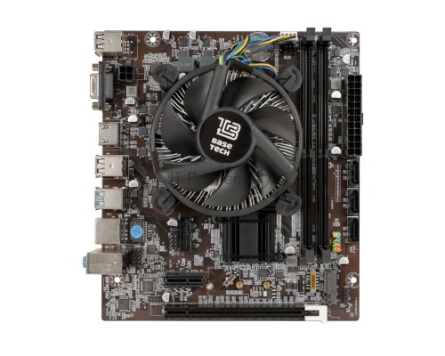 Материнская плата с процессором BaseTech H110M-K, i3-6100, mATX, Retail, Socket1151, Intel UHD Graphics 530, 2xDDR4, PCIe3.0, 1xM.2, GLAN, 6xUSB2, 4xUSB3, VGA, HDMI, кулер CPU