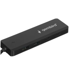 Gembird Разветвитель USB3.1 2xUSB, 2xType-C, с доп.пит (Type-C),кабель Type-C 19см, черный, коробка (UHB-C425)