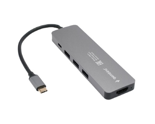 [Контроллер] Gembird Док-станция Type-C 5в1: 3xUSB3.1, PD100W, HDMI, кабель 17см, алюминий (UHB-D1)