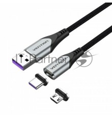 Магнитный кабель Vention 2 в 1 USB 2.0 AM/Micro-B/CM 5А - 0.5м