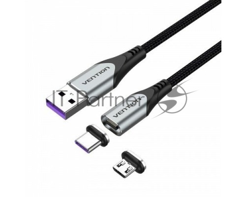Магнитный кабель Vention 2 в 1 USB 2.0 AM/Micro-B/CM 5А - 0.5м