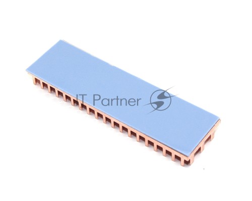Медный  радиатор для М.2 SSD с термопрокладкой 0,5 мм, диагональная прорезь, 70х20х6 мм