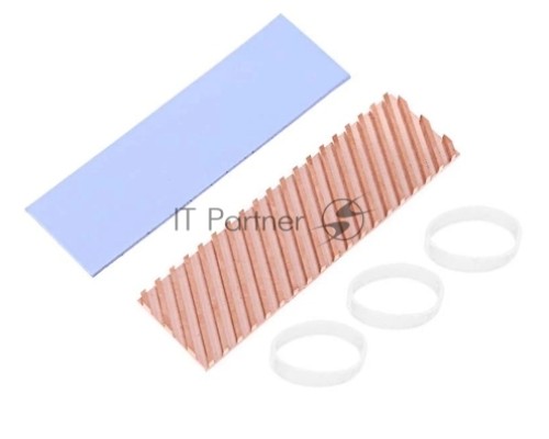 Медный  радиатор для М.2 SSD с термопрокладкой 0,5 мм, диагональная прорезь, 70х20х6 мм