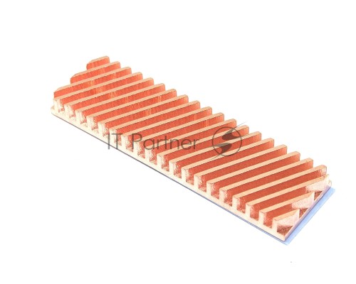 Медный  радиатор для М.2 SSD с термопрокладкой 0,5 мм, диагональная прорезь, 70х20х6 мм