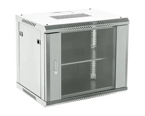 [Монтажные шкафы] Шкаф коммутационный Rexant (04-0666-111) настенный 6U 600x600мм пер.дв.стекл металл 2 бок.пан. направл.под винты 60кг серый 230град. IP20 сталь