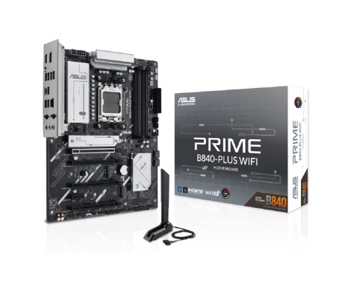[Материнская плата] ASUS PRIME B840-PLUS WIFI (Socket AM5, ATX, 4xDDR5(192GB), DP/HDMI 2.1, 1xPCIe 4.0x16/3xPCIe 3.0x16, 1xLAN (2.5GbE), Wi-Fi, BT, 4xSATA 6Gb/s, 3xM.2, 1xType-C, 3xUSB 3.2, 4xUSB 2.0)