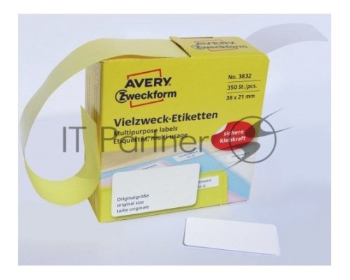 Этикетки Avery Zweckform 3832 38x21мм 350шт на листе/70г/м2/белый самоклей. универсальная (упак.:1рул)